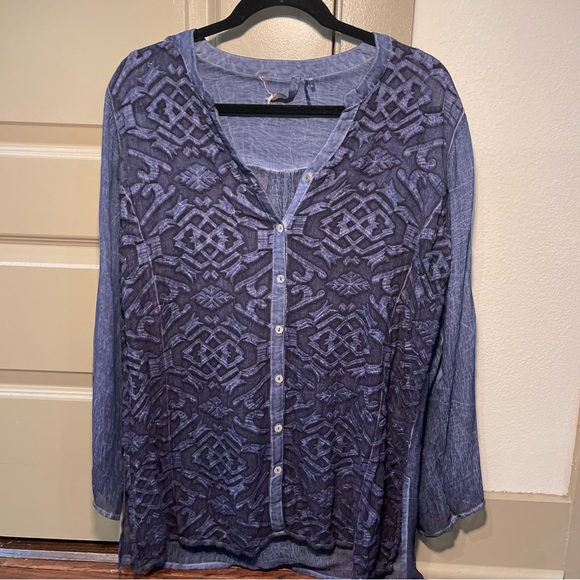 Soft Surroundings Tops - Soft Surroundings Sevilla Tunic Top - Blue, Lightweight Embroidered Size Medium